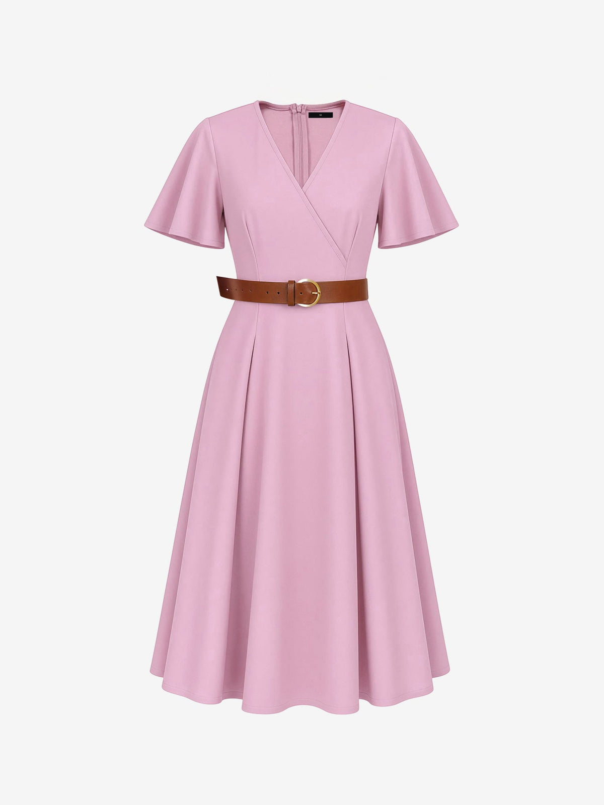 Flare Sleeves Pocketed Belted A-Line Midi Dress