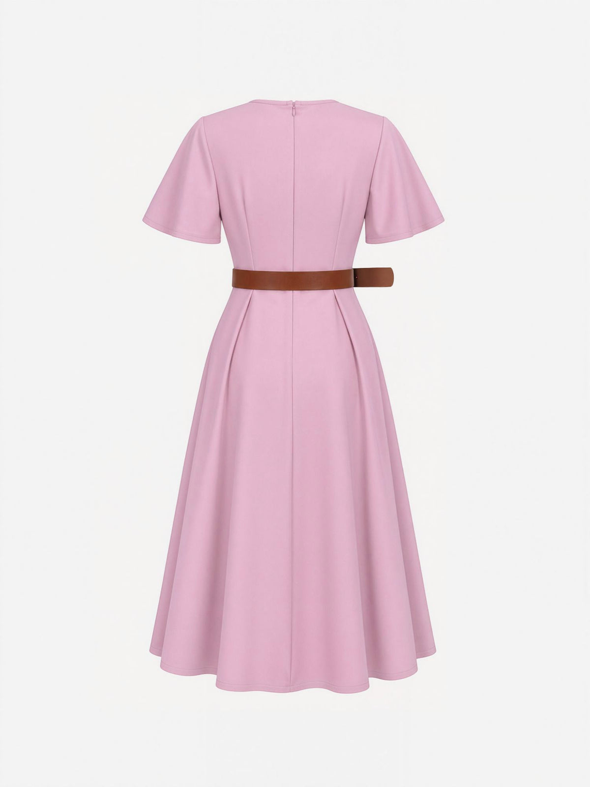 Flare Sleeves Pocketed Belted A-Line Midi Dress