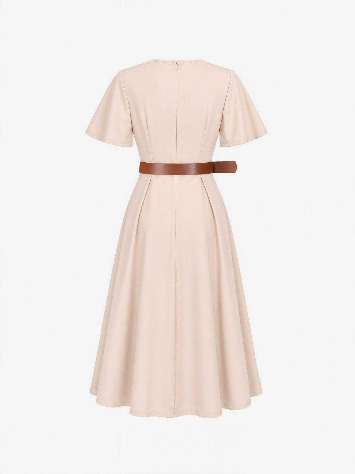 Flare Sleeves Pocketed Belted A-Line Midi Dress