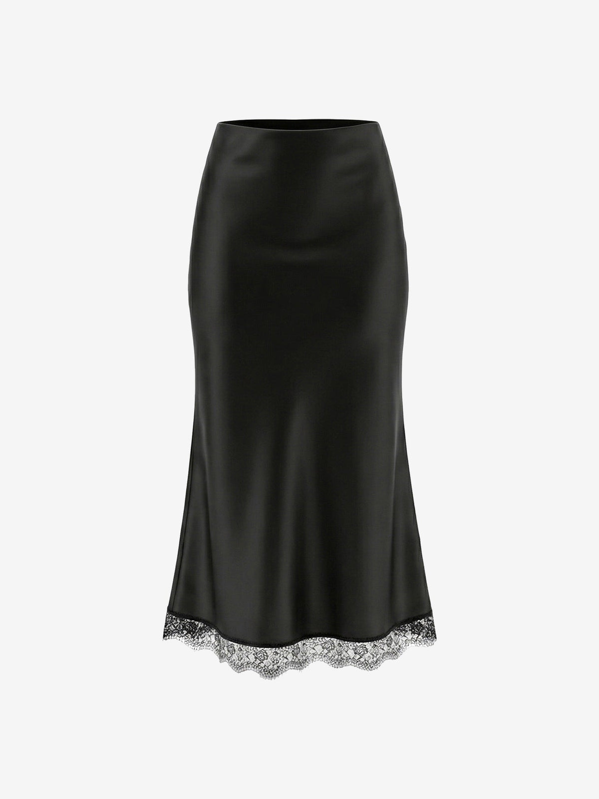 Lace Satin Elastic High Waist Midi Skirt