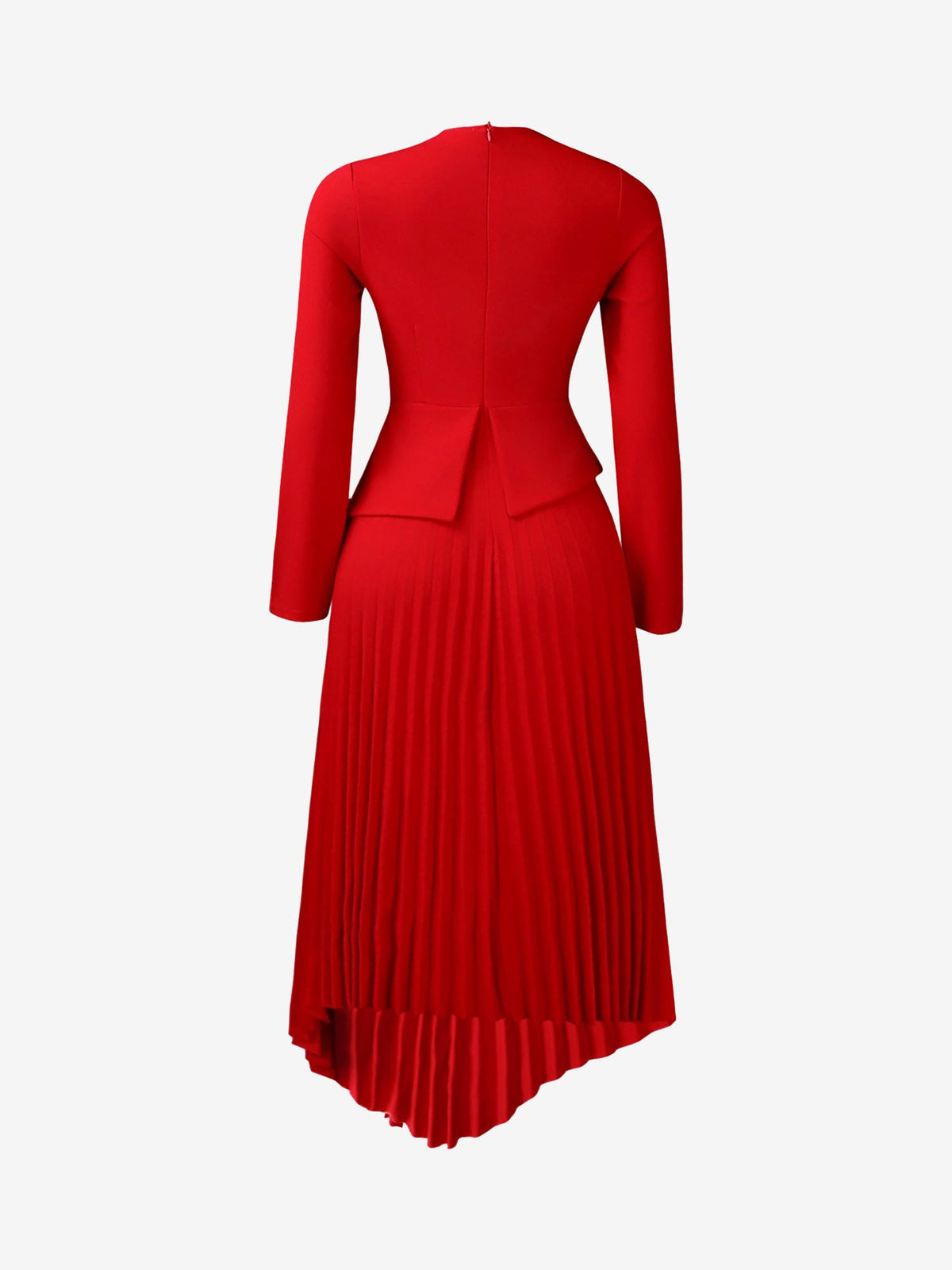 Irregular Hem Solid Color Pleated Long Sleeves Dress