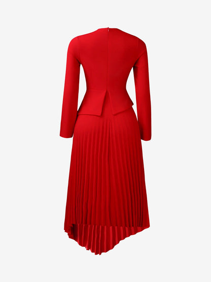 Irregular Hem Solid Color Pleated Long Sleeves Dress