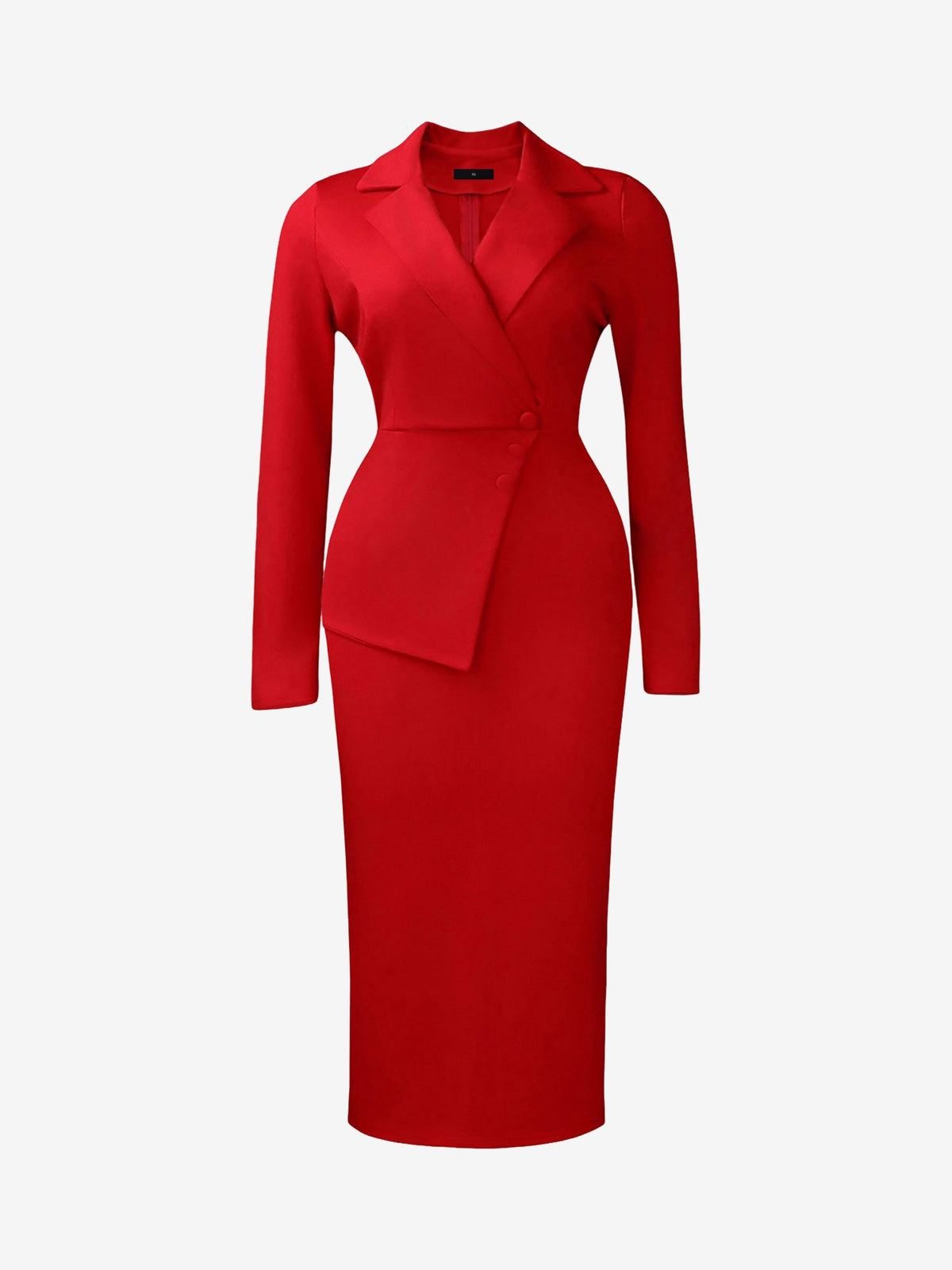 Notch Lapel Long Sleeves Button Midi Sheath Dress
