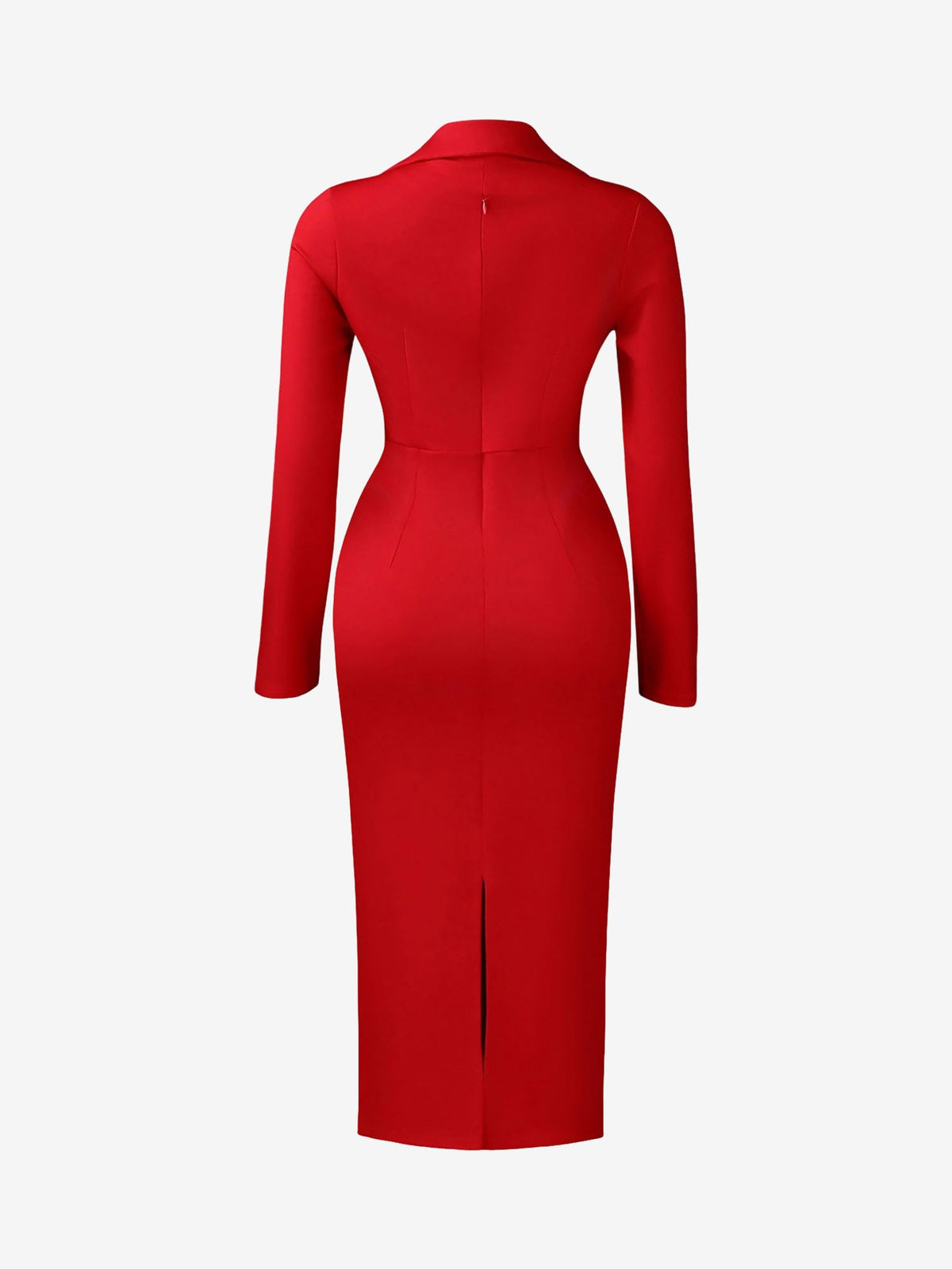 Notch Lapel Long Sleeves Button Midi Sheath Dress