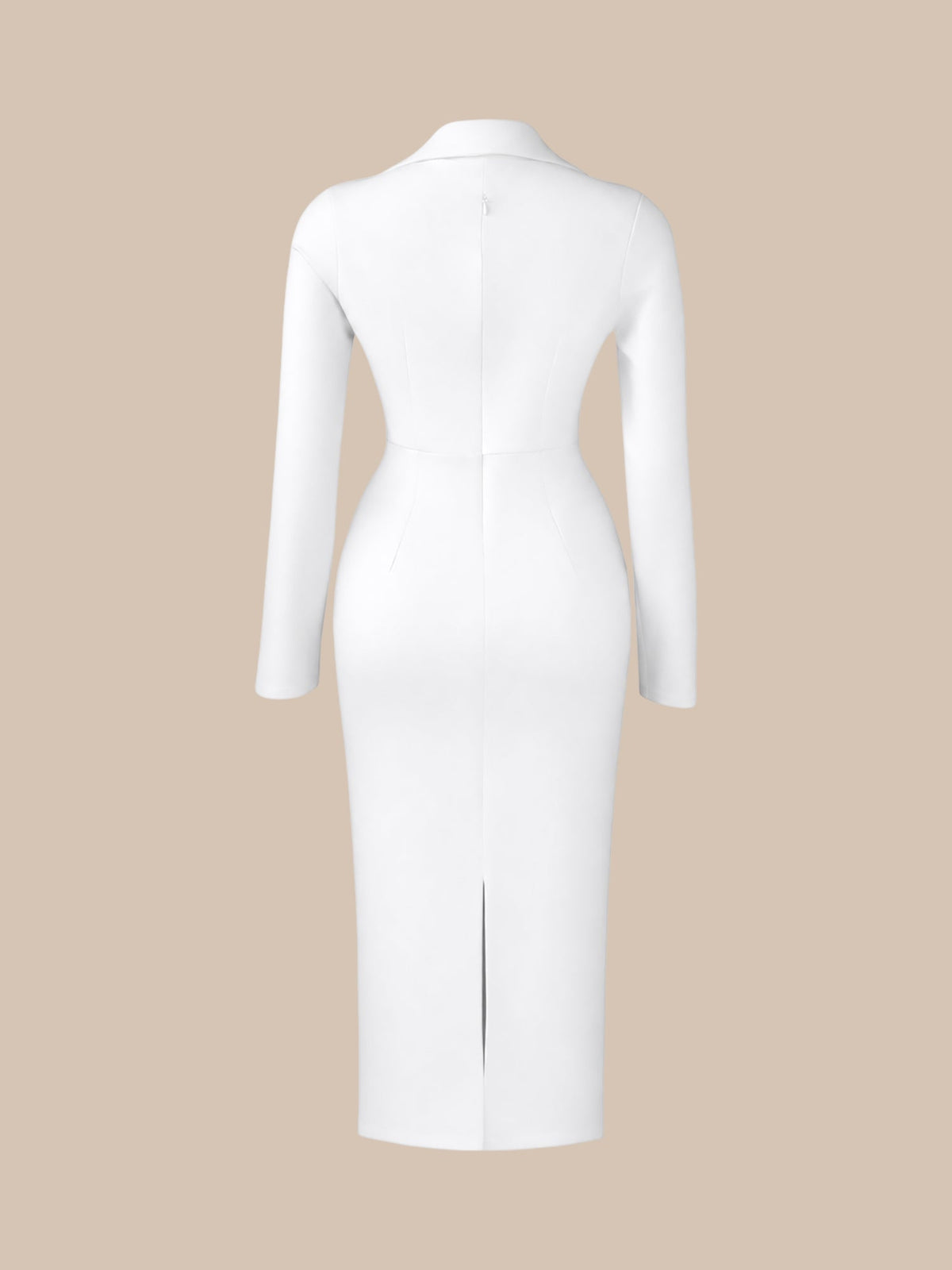 Notch Lapel Long Sleeves Button Midi Sheath Dress