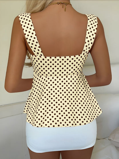 Cute Polka Dot Drawstring Sweetheart Neck Ruched Top