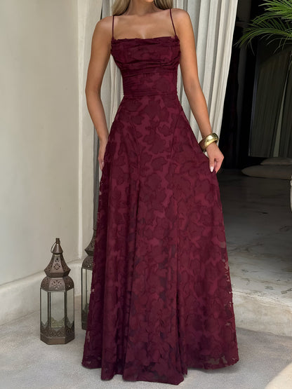 Spaghetti Straps Textured Backless A-line Maxi Dress