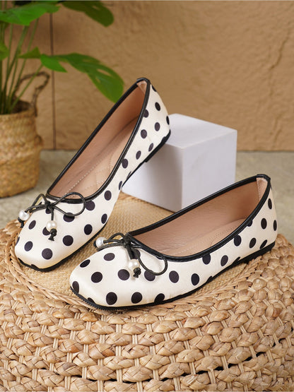 Square Toe Polka Dots Bow Ballerina Ballet Flats