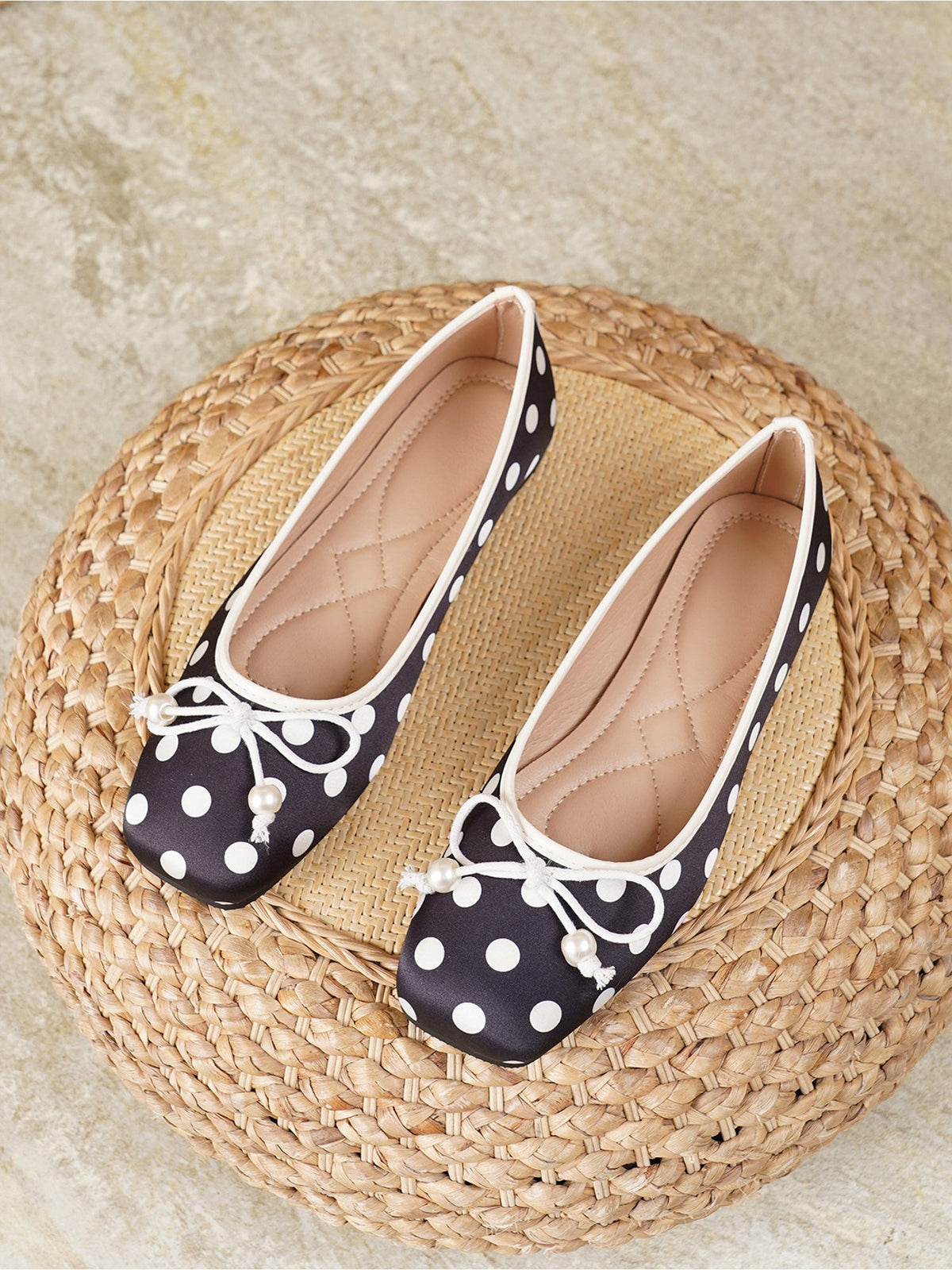 Square Toe Polka Dots Bow Ballerina Ballet Flats