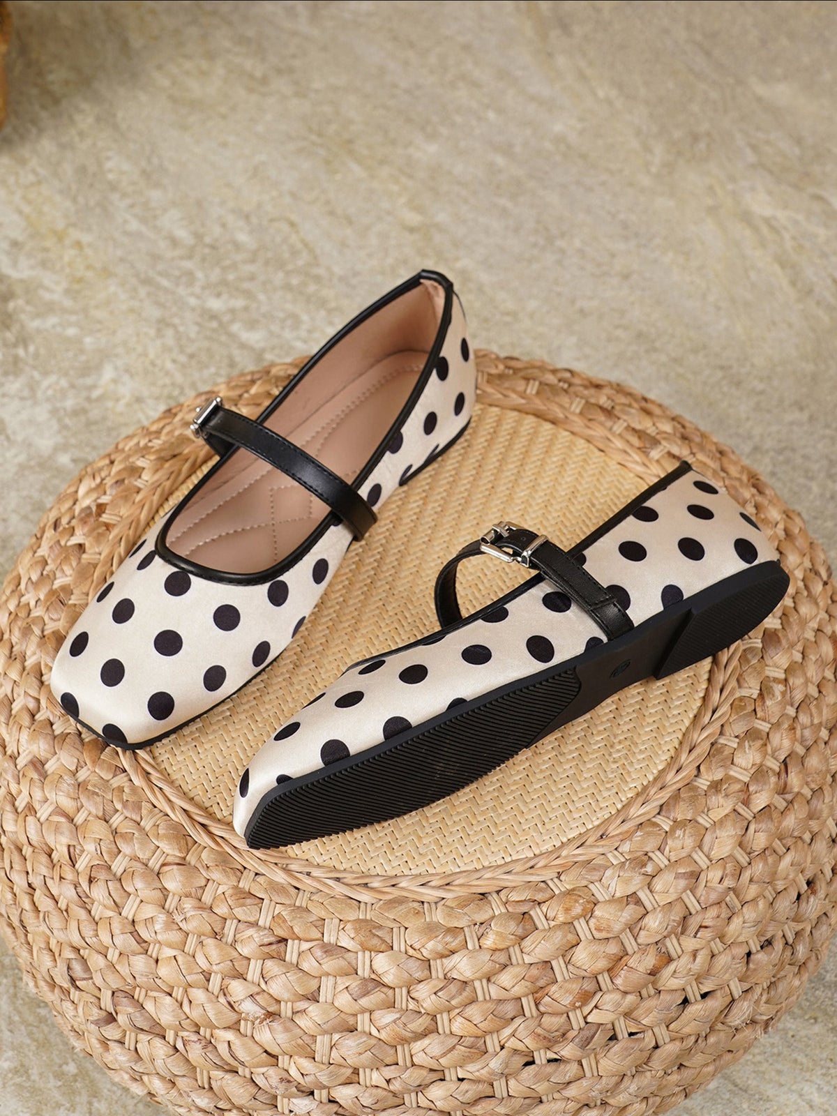 Polka Dots Square Toe Strappy Mary Jane Ballerina Ballet Flats