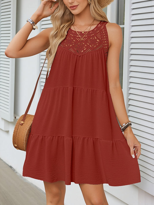 Boho Lace Sleeveless Tiered Above Knee Length Dress