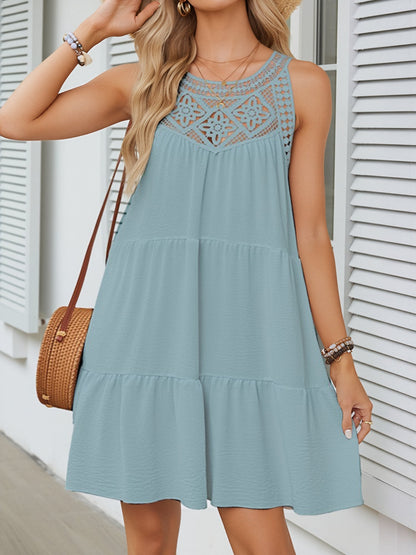 Boho Lace Sleeveless Tiered Above Knee Length Dress