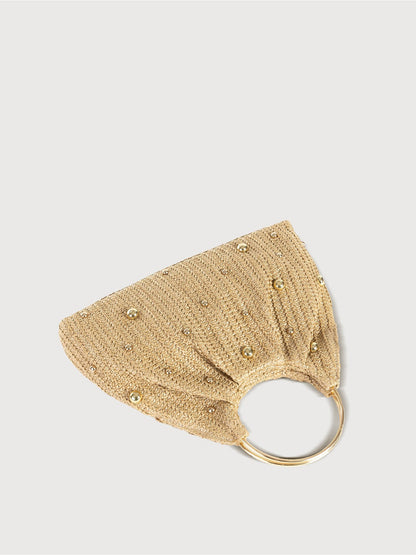 Straw-Woven Alloy Decor Handbags Clutch Bags