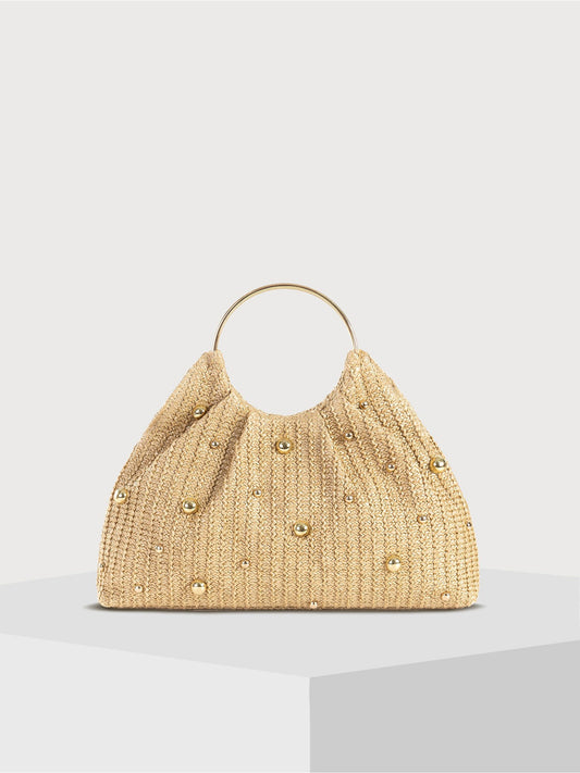 Straw-Woven Alloy Decor Handbags Clutch Bags