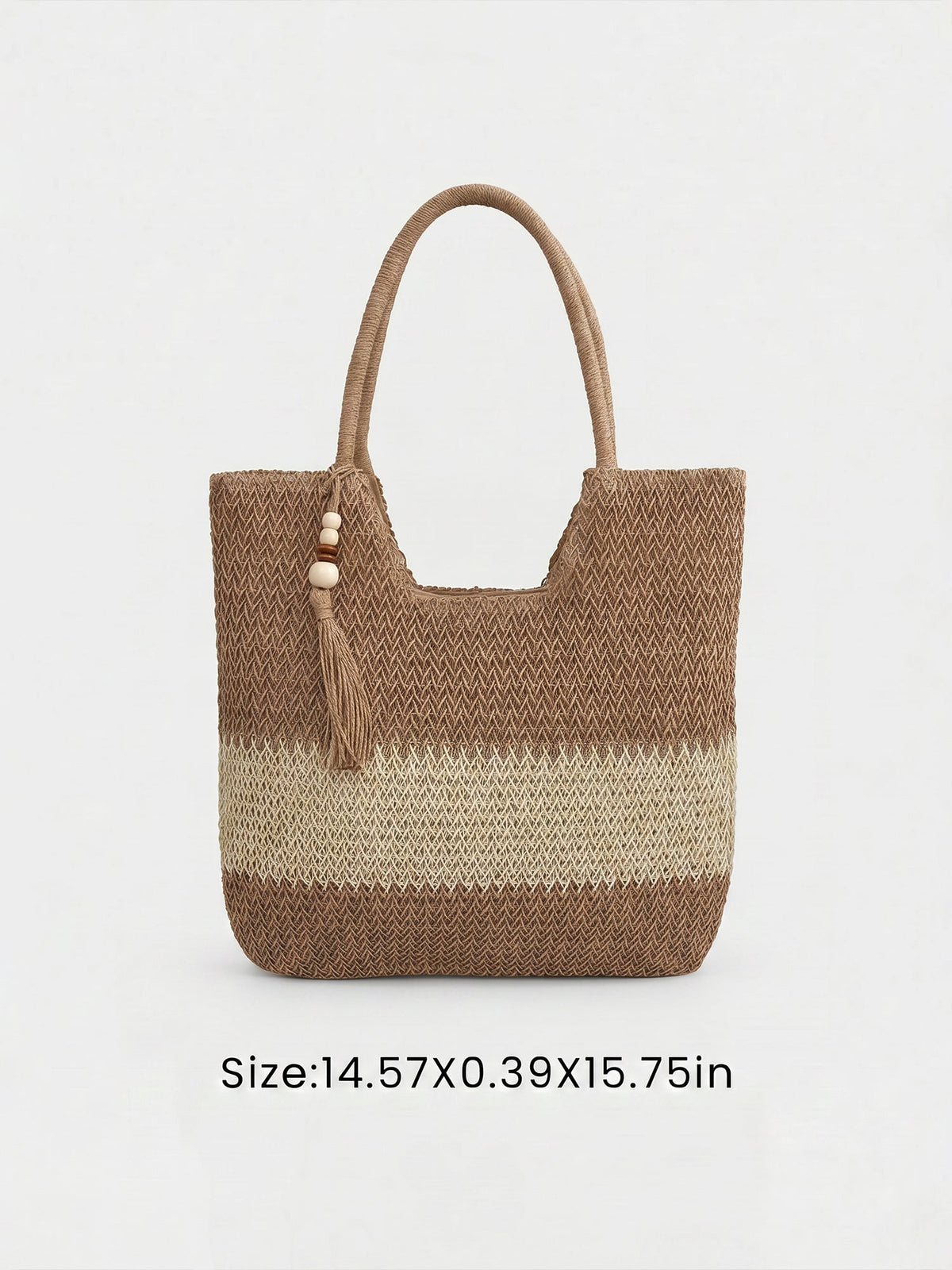 Colorblock Beach Vacation Straw Tote Bag