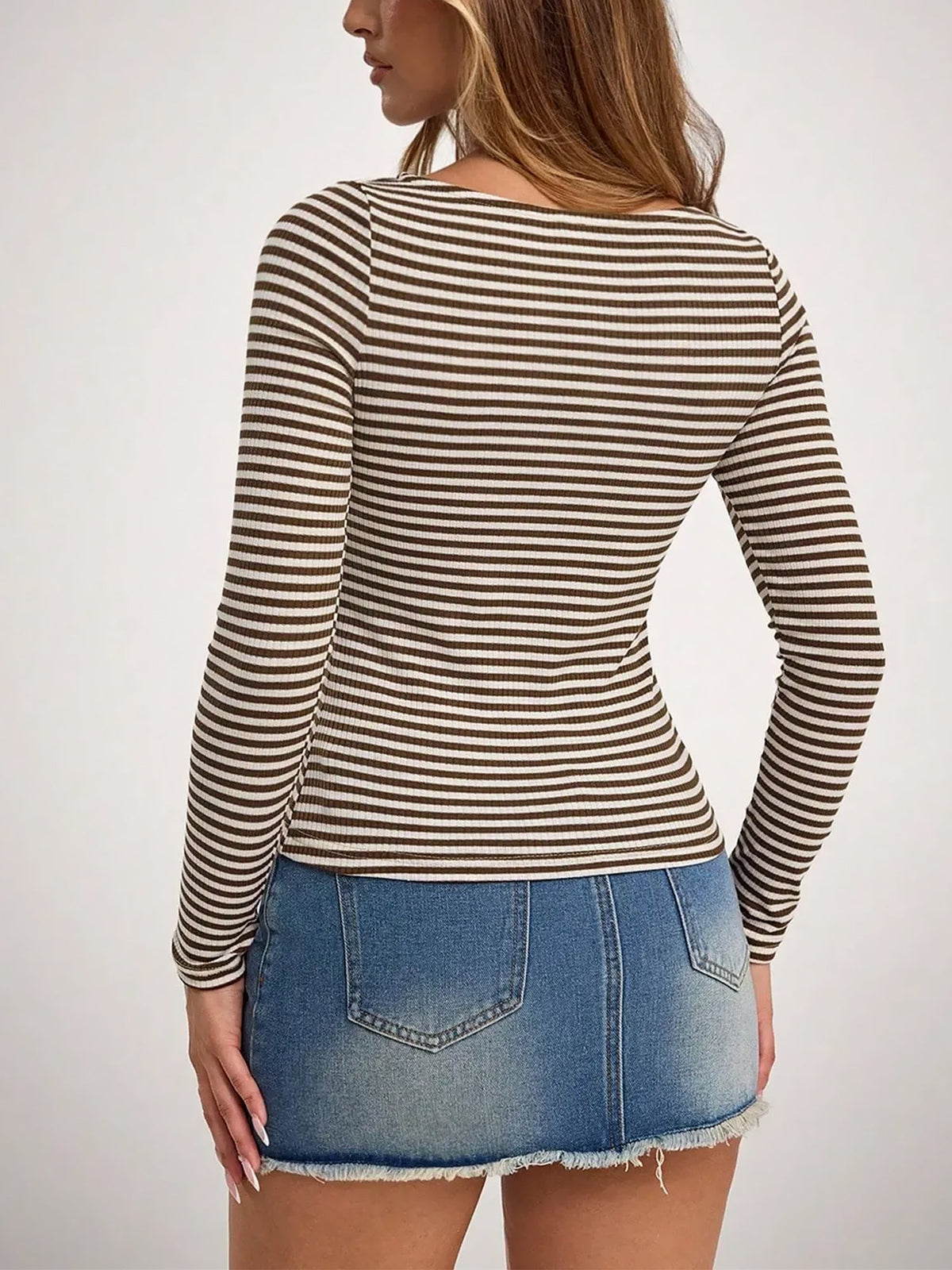Striped Boat Neck Long Sleeves Casual Blouse