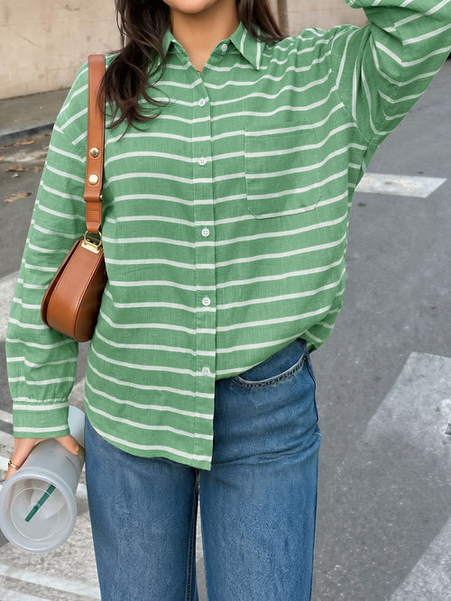 Loose Fit Long Sleeve Striped Button Down Shirt