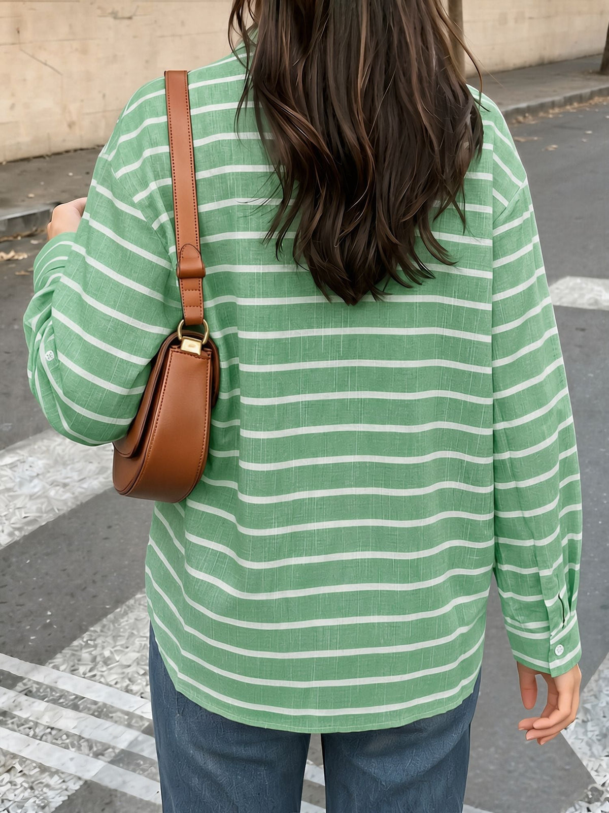 Loose Fit Long Sleeve Striped Button Down Shirt