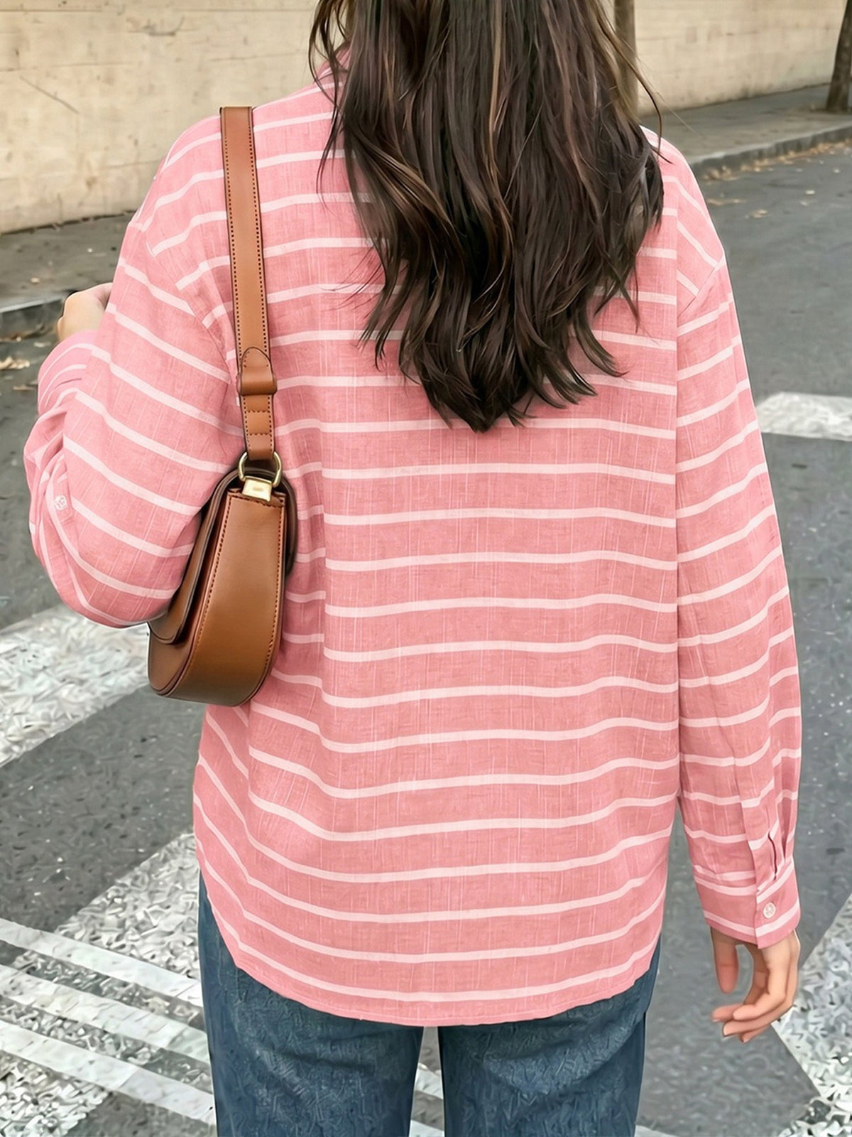 Loose Fit Long Sleeve Striped Button Down Shirt