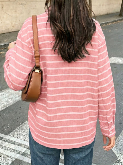 Loose Fit Long Sleeve Striped Button Down Shirt