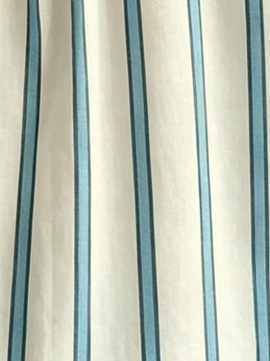 Striped Lantern Sleeves Collared Casual Blouse