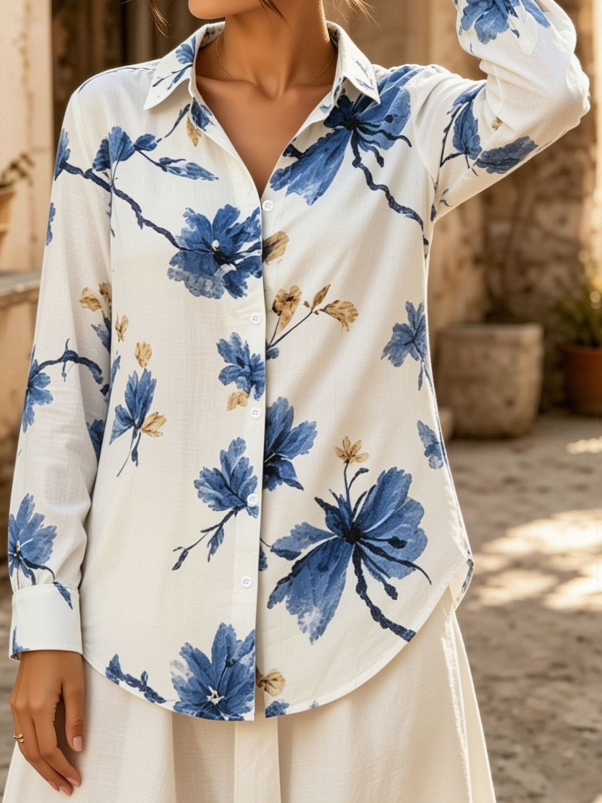 Floral Collared Button Down Long Sleeves Shirt