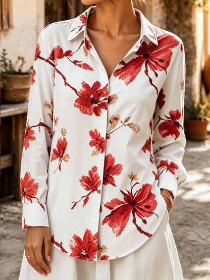 Floral Collared Button Down Long Sleeves Shirt