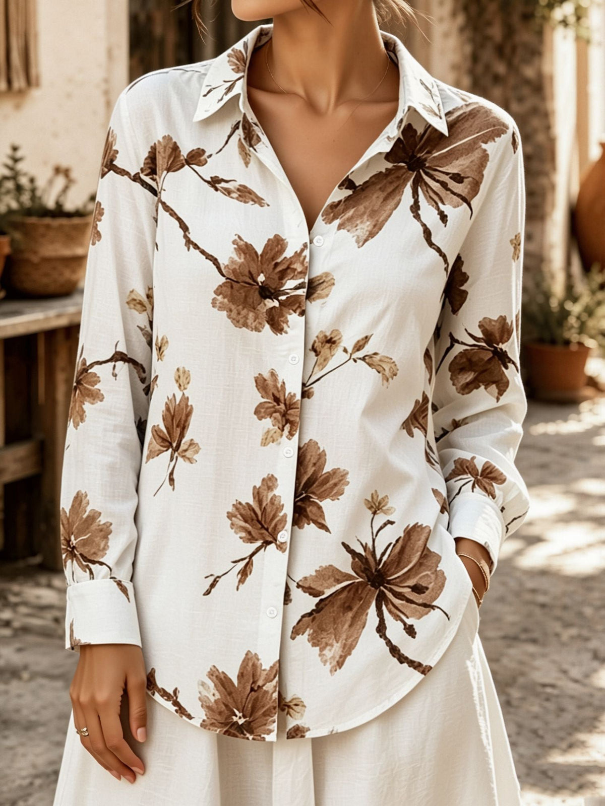 Floral Collared Button Down Long Sleeves Shirt