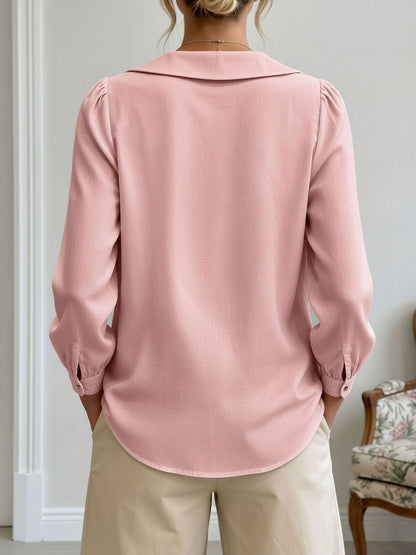 Peter Pan Collar Puff Long Sleeves Solid Color Blouse