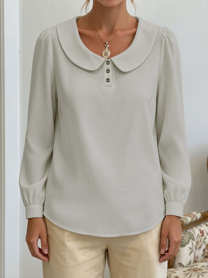 Peter Pan Collar Puff Long Sleeves Solid Color Blouse