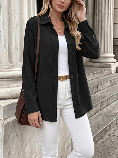 Long Sleeve Button Down Collared Textured Shirt