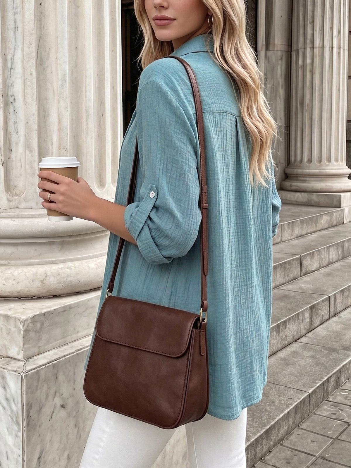 Long Sleeve Button Down Collared Textured Shirt
