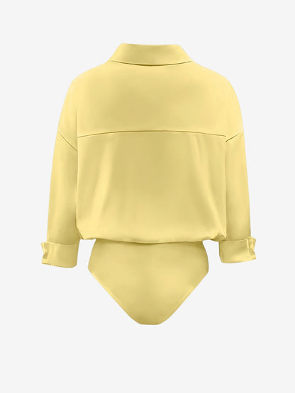 Lapel 3/4 Sleeves Solid Color Work Office Bodysuit