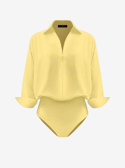 Lapel 3/4 Sleeves Solid Color Work Office Bodysuit