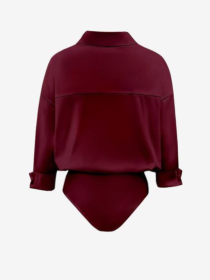 Lapel 3/4 Sleeves Solid Color Work Office Bodysuit