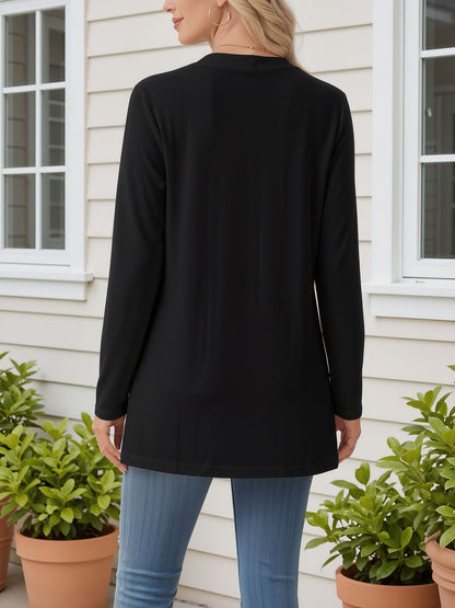 Open Front Long Sleeve Pockets Casual Jacket