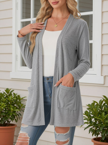 Open Front Long Sleeve Pockets Casual Jacket