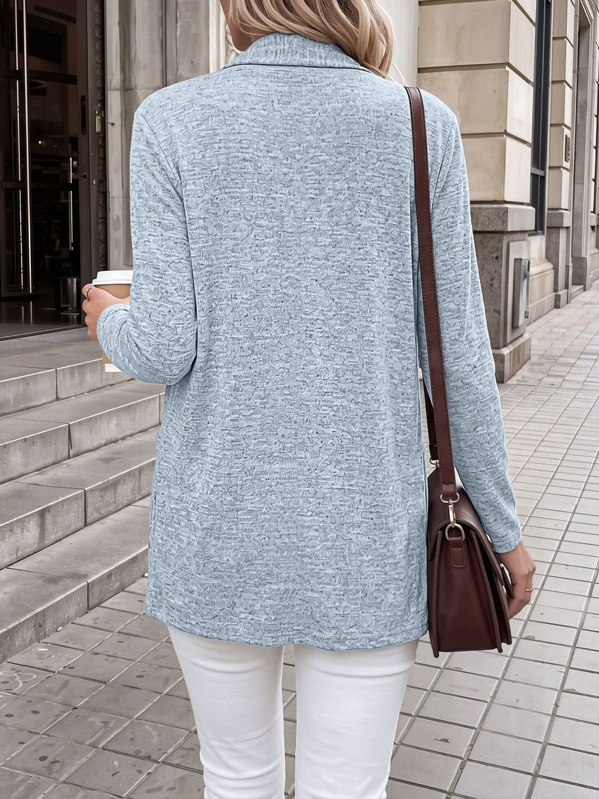 Casual Pocketed Long Sleeve Open Front Jacket
