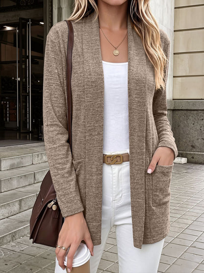 Casual Pocketed Long Sleeve Open Front Jacket