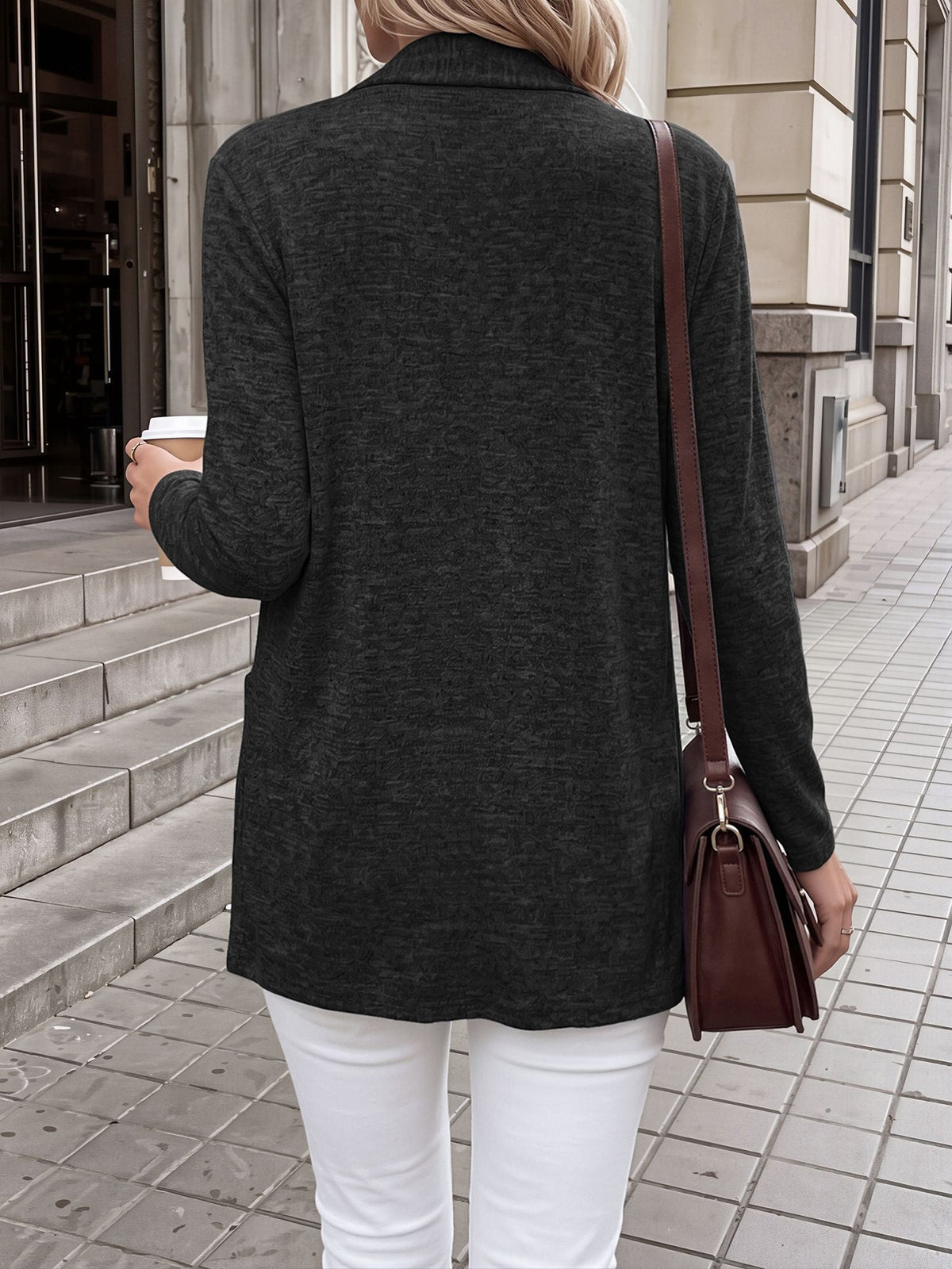 Casual Pocketed Long Sleeve Open Front Jacket