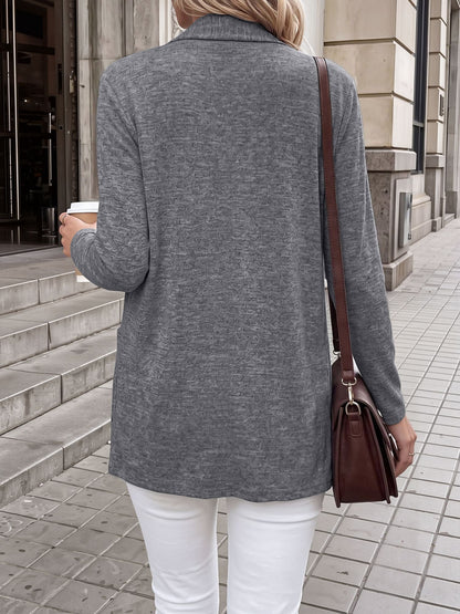 Casual Pocketed Long Sleeve Open Front Jacket
