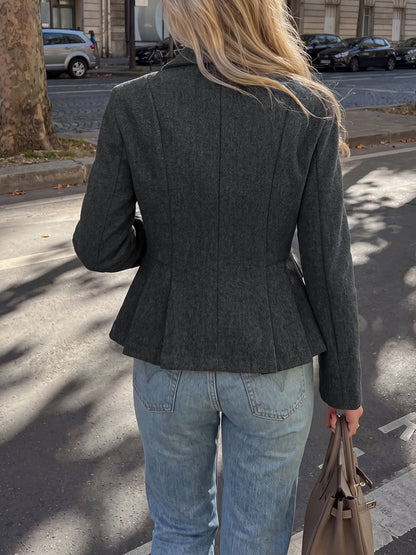 Notched Lapel Double Breasted Peplum Pea Coat