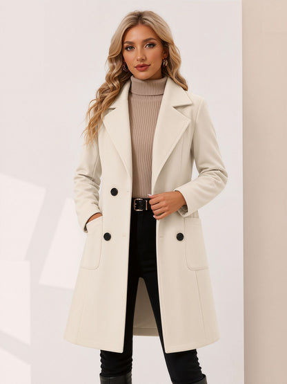 Notched Lapel Long Sleeves Mid Length Pea Coat