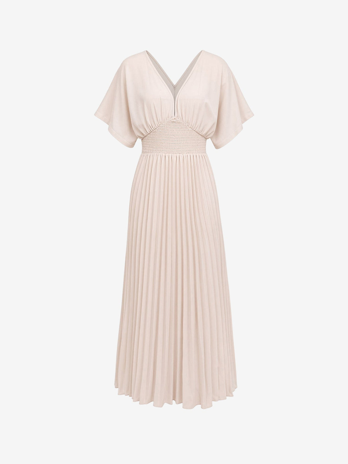 Bat Sleeves Smocked Waist Pleated A-Line Dress