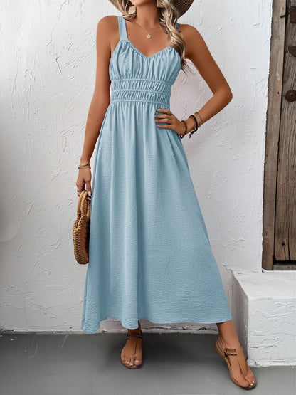 Sleeveless Ruched Lace-Up A-Line Midi Dress