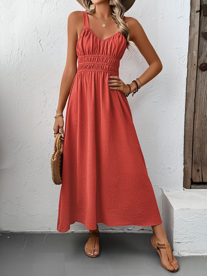 Sleeveless Ruched Lace-Up A-Line Midi Dress