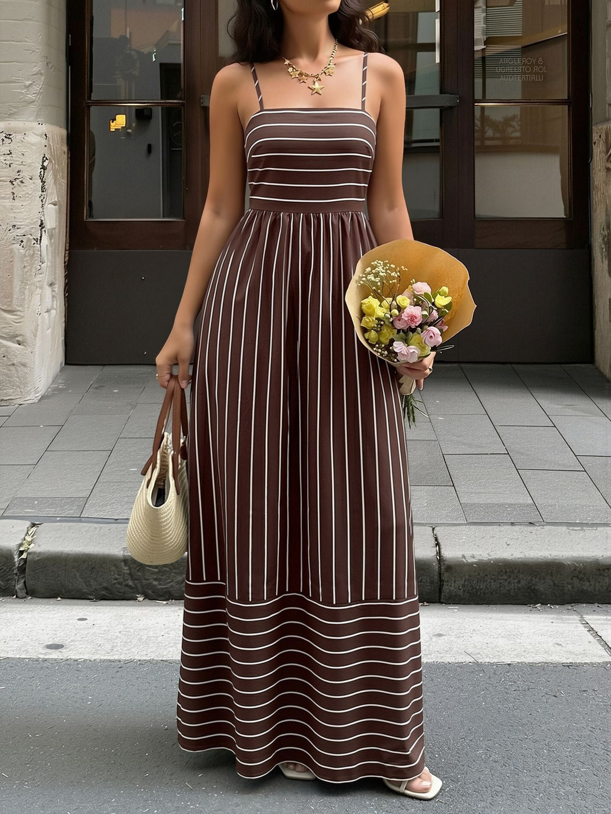 Striped Spaghetti Strap Backless Tiered Resort Dress