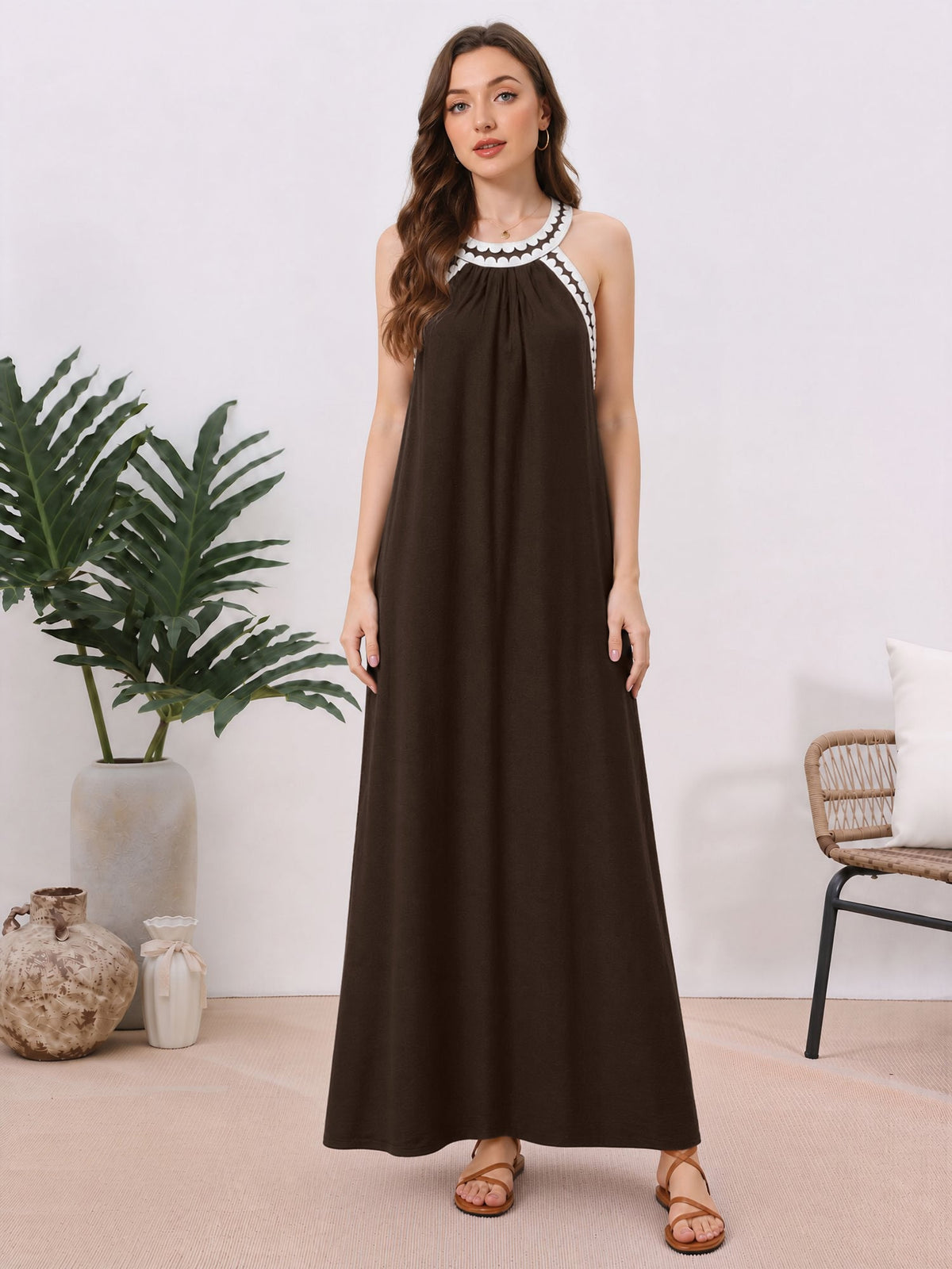 Vacation Style Lace Patchwork Sleeveless Maxi Dress