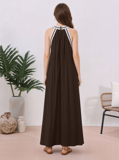 Vacation Style Lace Patchwork Sleeveless Maxi Dress