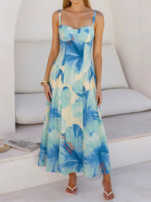 Spaghetti Strap Floral Smocked Back A-Line Resort Dress